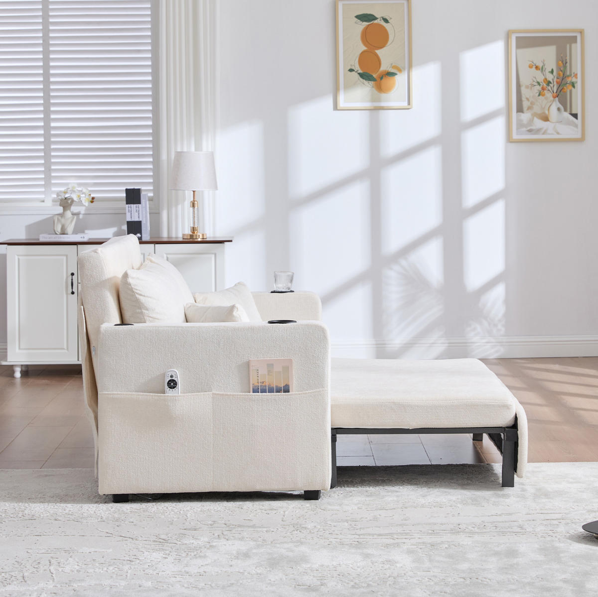 SCHLAFSOFA ausziehbar 139 x 83 cm Chenille Beige - Beige, Holzwerkstoff (139/83/73cm) - Meubliv