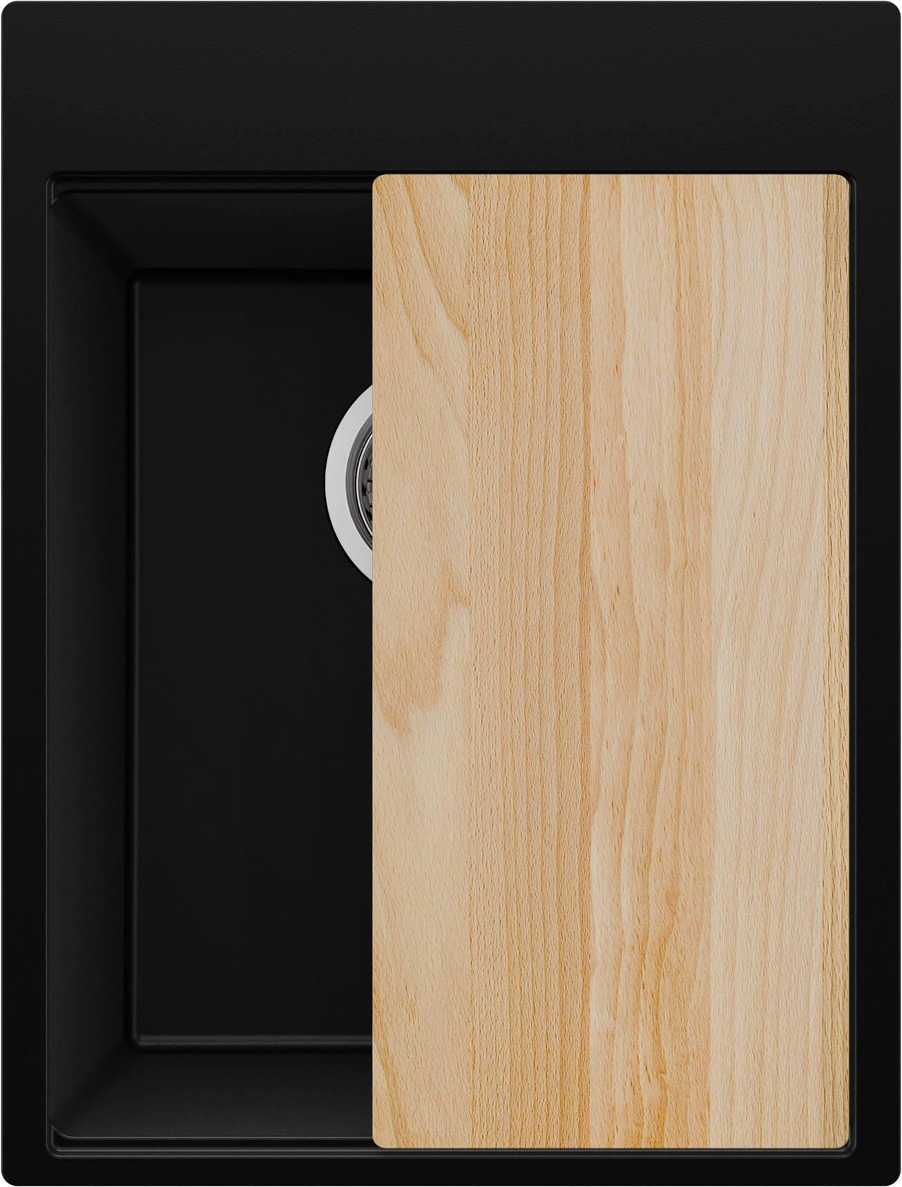 SPÜLBECKEN Oslo, 2-er set Schwarz 38/50 cm 1 Becken + Ablauf-Set + Schneidebrett ab 40er Unterschrank - Chromfarben/Beige, Kunststoff (38/20/50cm) - Primagran