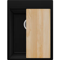 SPÜLBECKEN Oslo, 2-er set Schwarz 38/50 cm 1 Becken + Ablauf-Set + Schneidebrett ab 40er Unterschrank - Chromfarben/Beige, Kunststoff (38/20/50cm) - Primagran