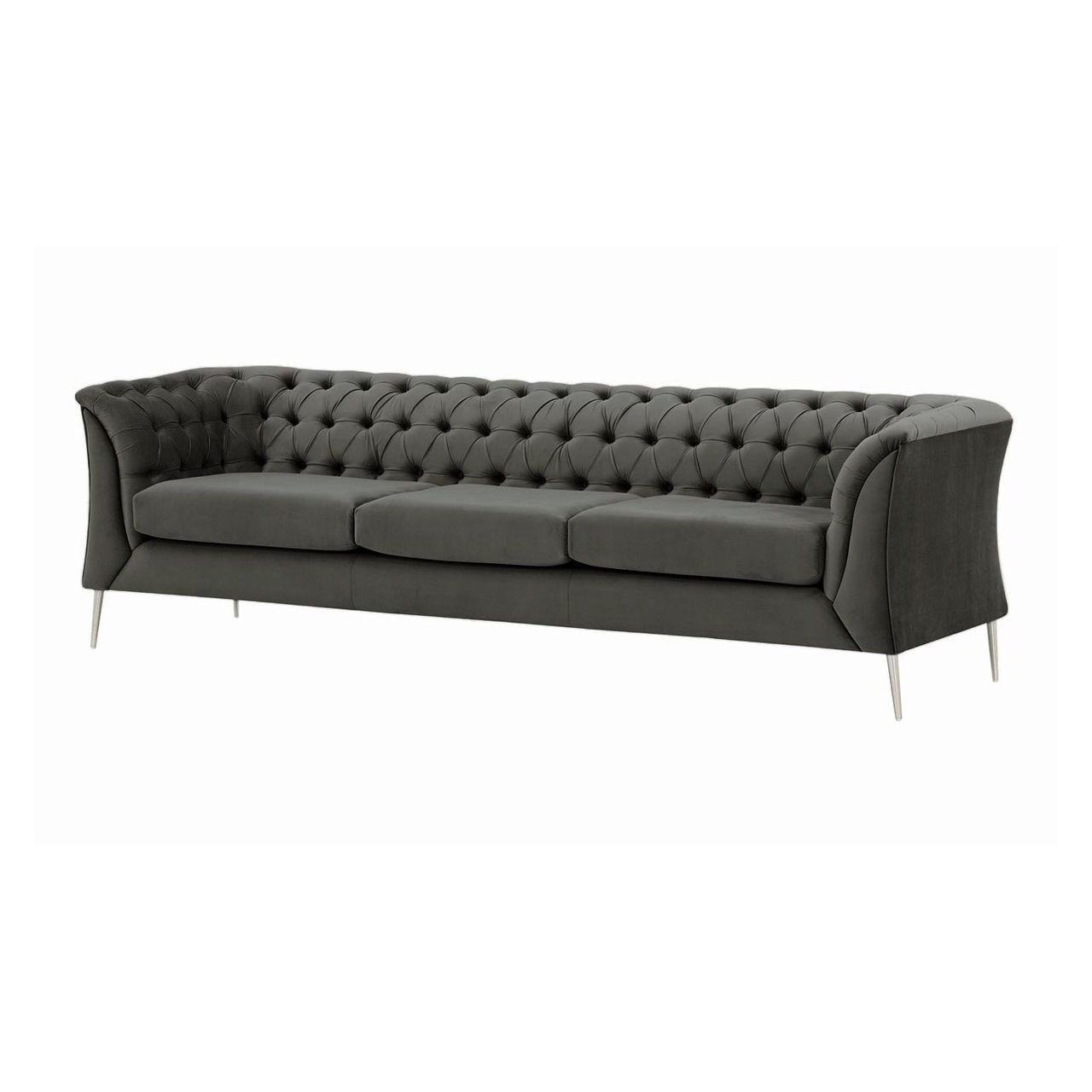DREISITZER-SOFA Chesterfield Modern-Velluto 19 - Dunkelgrau, Holz/Textil (248/74/80cm)