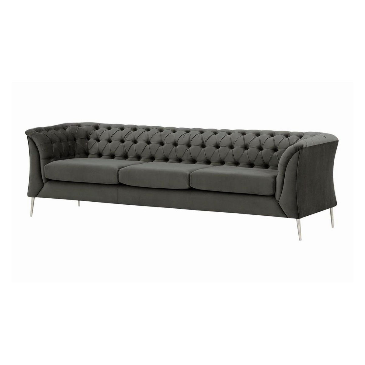 DREISITZER-SOFA Chesterfield Modern-Velluto 19 - Dunkelgrau, Holz/Textil (248/74/80cm)