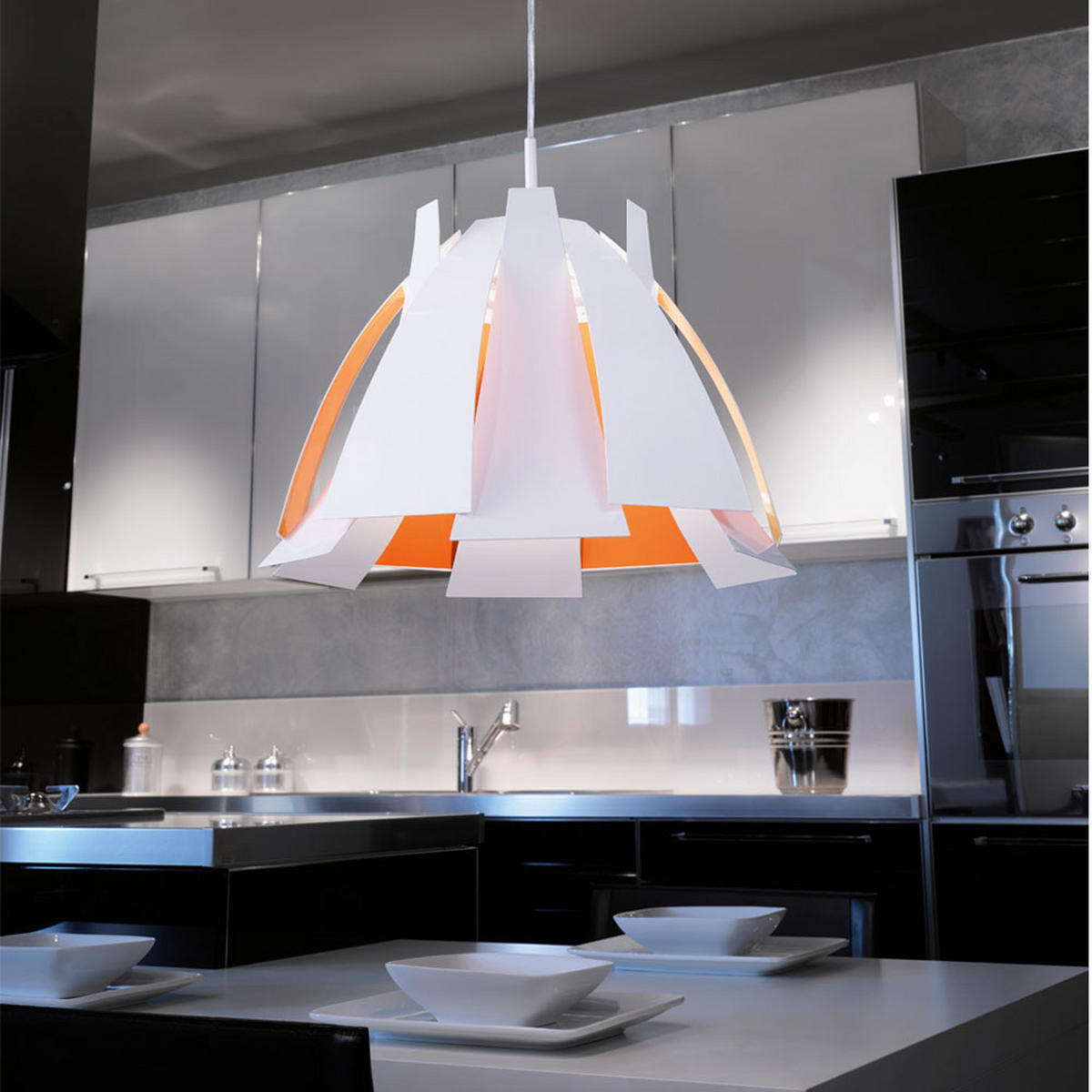 HÄNGELEUCHTE Metall Weiß Orange - Weiß, Metall (43.5/43.5/110cm)