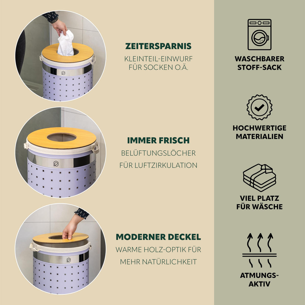 WÄSCHETONNE 50 Liter, lila - Lila, Metall (35.5/57.5/35.5cm) - eluno