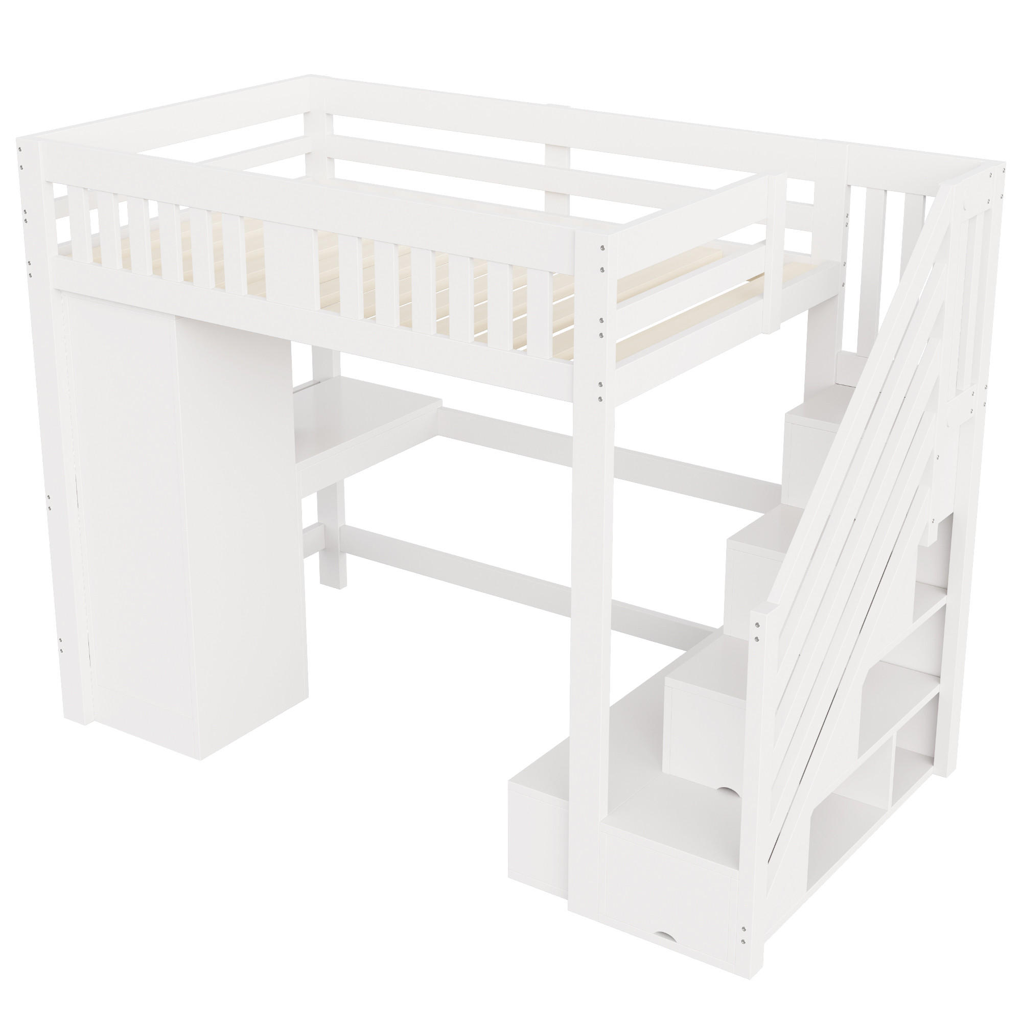 HOCHBETT 140/200 cm DE-32567 mit Stauraumtreppe und LED Weiß - Weiß, Holzwerkstoff (140/200cm) - ComfortXL