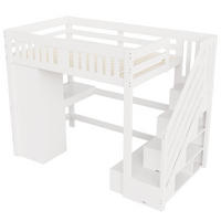 HOCHBETT 140/200 cm DE-32567 mit Stauraumtreppe und LED Weiß - Weiß, Holzwerkstoff (140/200cm) - ComfortXL