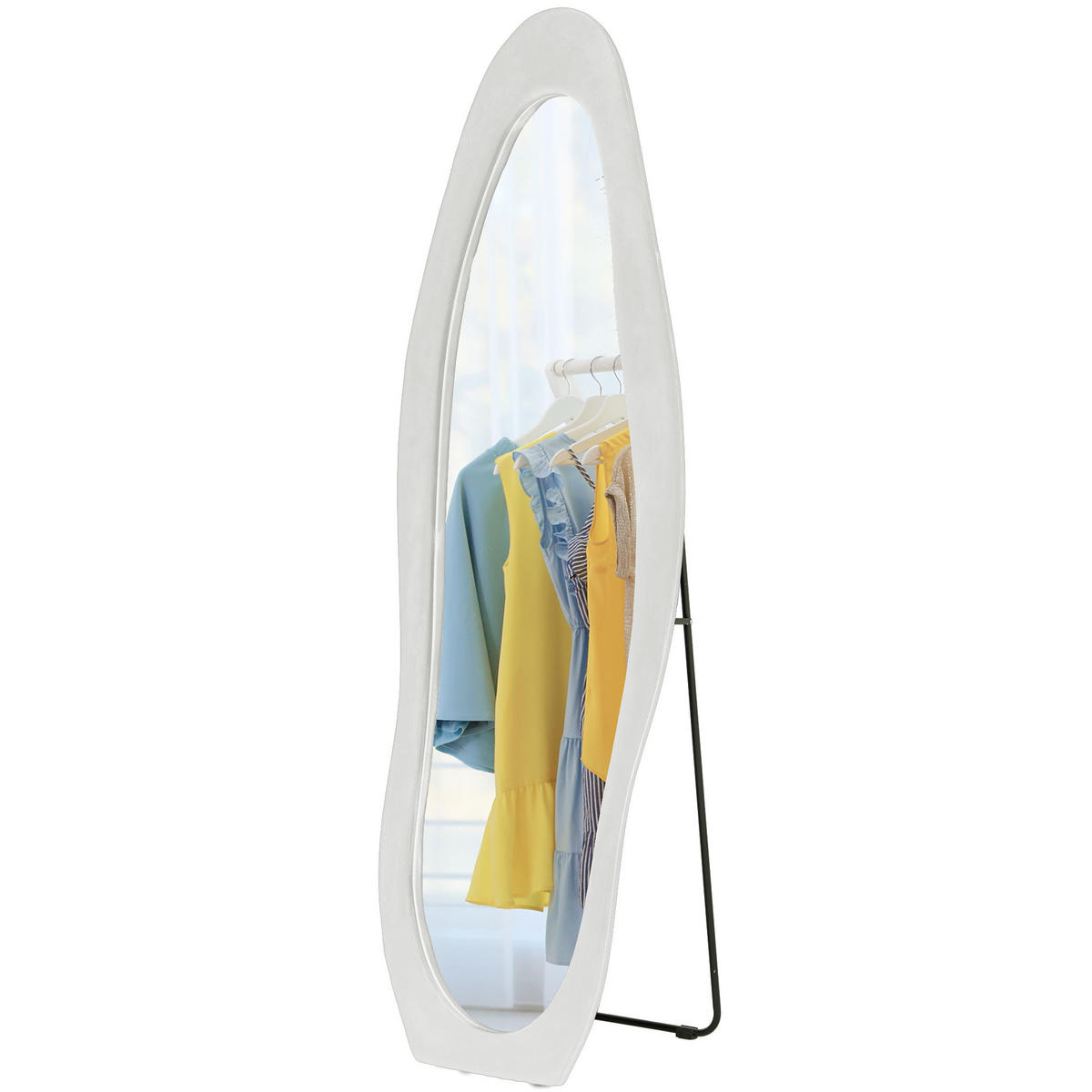 STANDSPIEGEL DE-09686 wellige Form, samtartiger Rahmenbezug Weiß - Weiß, Glas (50/160/4cm) - ComfortXL