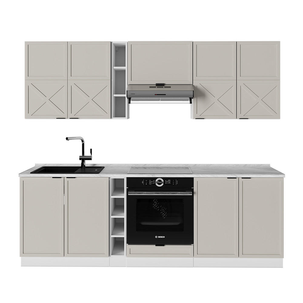 KÜCHENZEILE Fame-Line GrauBeige/Weiß 235 cm, AP Marmor - Weiß/Grau, Holzwerkstoff (235/81.6/60cm) - Vicco