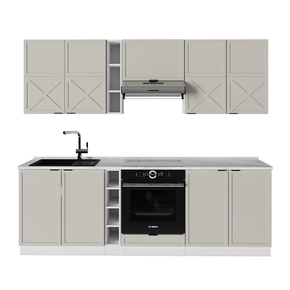 KÜCHENZEILE Fame-Line GrauBeige/Weiß 235 cm, AP Marmor - Weiß/Grau, Holzwerkstoff (235/81.6/60cm) - Vicco