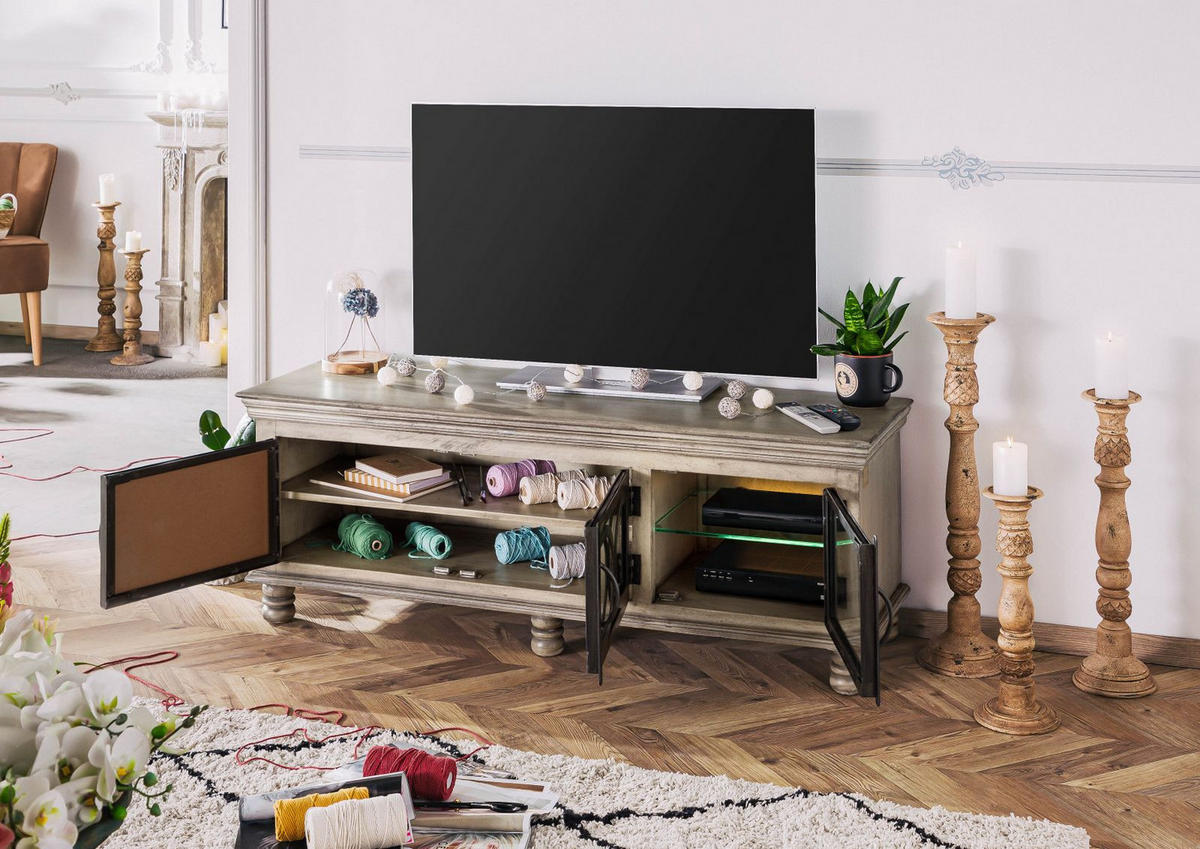 TV-BOARD Mango 150x45x55 grau lackiert HERMITAGE #012 - Grau, Holz (150/55/45cm) - Massivmoebel24