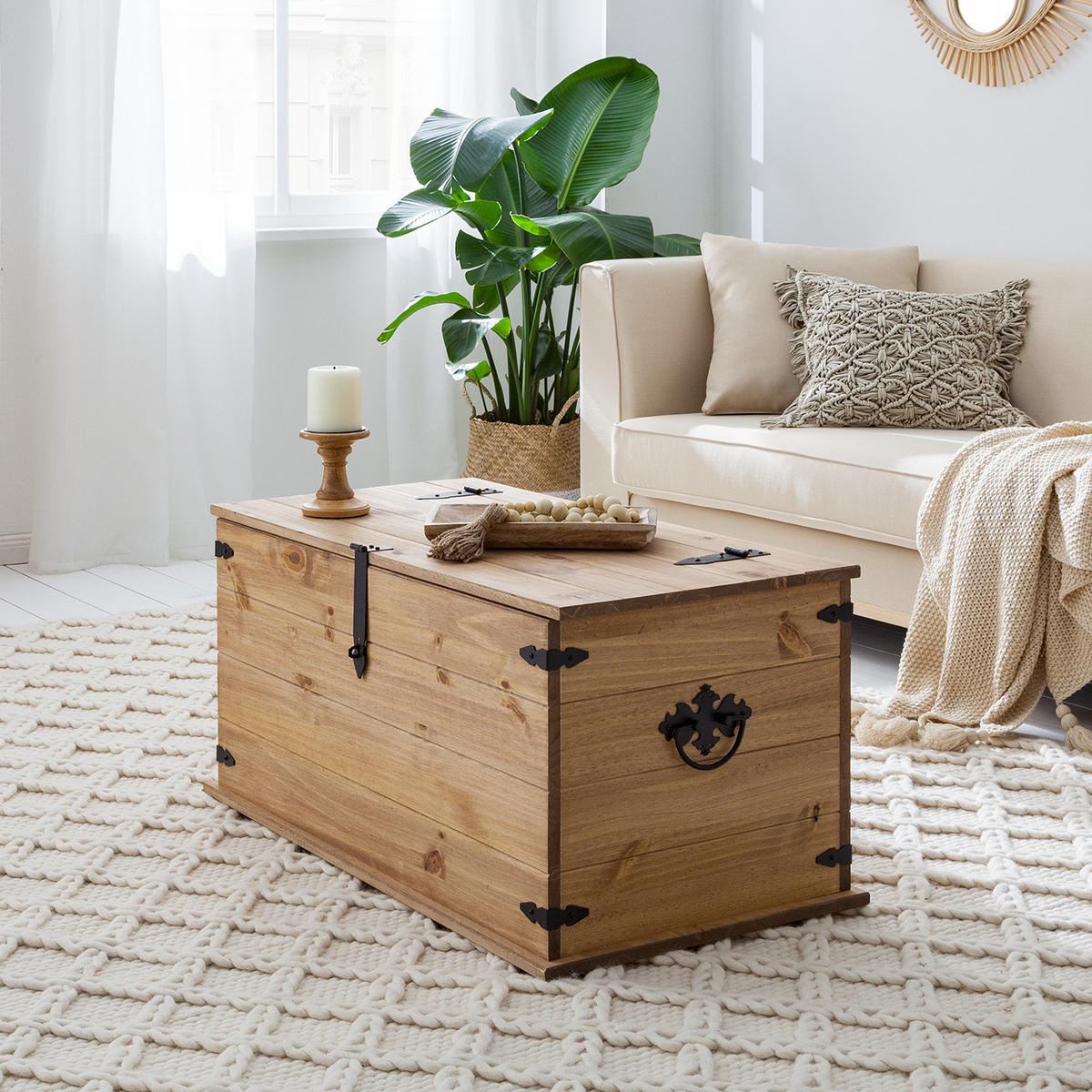 MASSIVHOLZTRUHE - Kiefer massiv - Kieferfarben, Holz (91/47/50cm) - home24