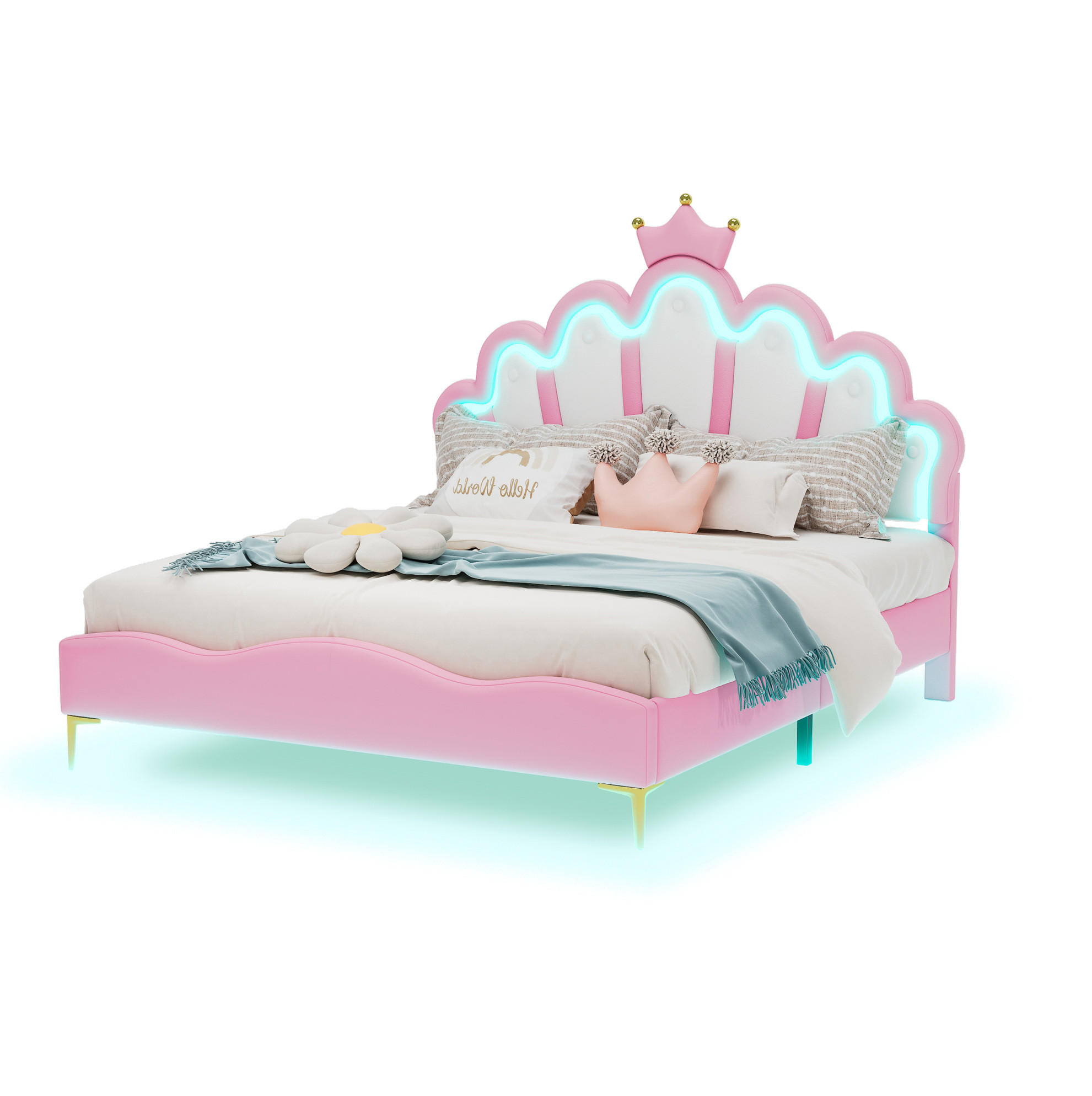 POLSTERBETT 140/200 cm rosa aus PU-Kunstleder mit LED-Beleuchtung - Pink, Kunststoff (140/200cm) - OKMYHOME
