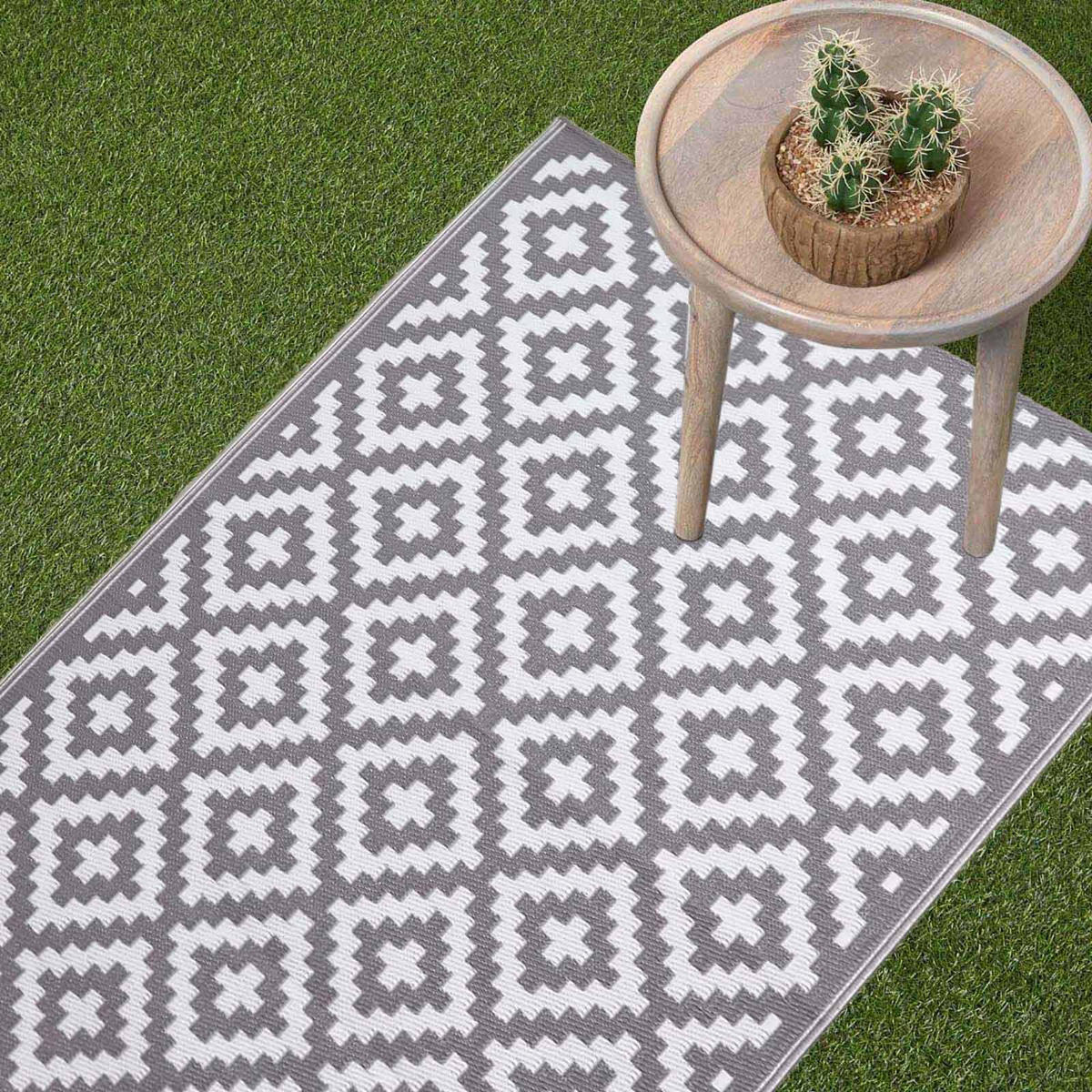 OUTDOORTEPPICH-LÄUFER Zoe geometrisch gemustert 75/200 cm - Grau, Kunststoff (200/75cm) - Homescapes