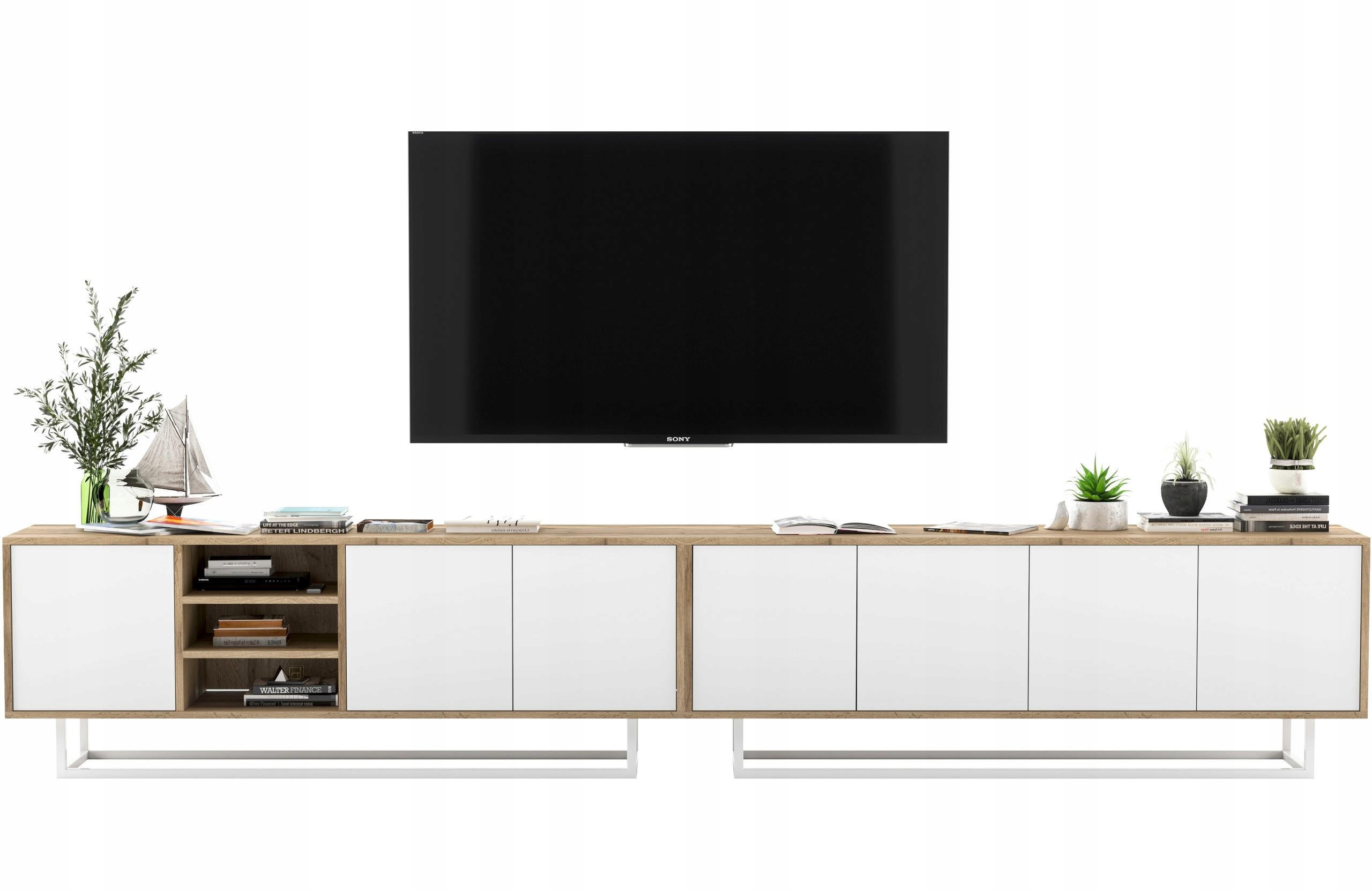 Meble Lindner SADA 2 TV stolků Apollo dub Wotan / bílá matná 300 cm s kovovým rámem