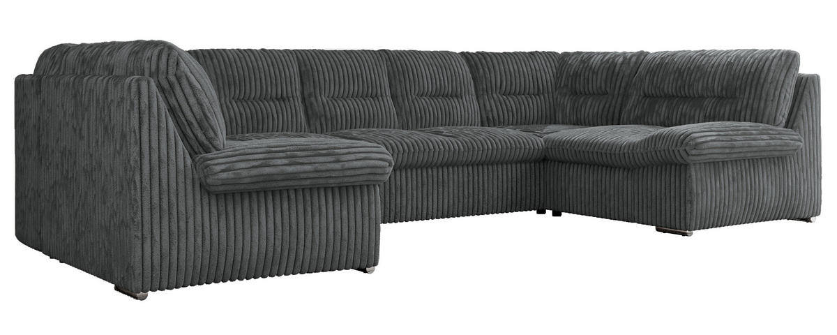 WOHNLANDSCHAFT COMODO U Dunkelgrau Cord - Dunkelgrau/Silberfarben, Textil/Metall (340/93/206cm) - MKS
