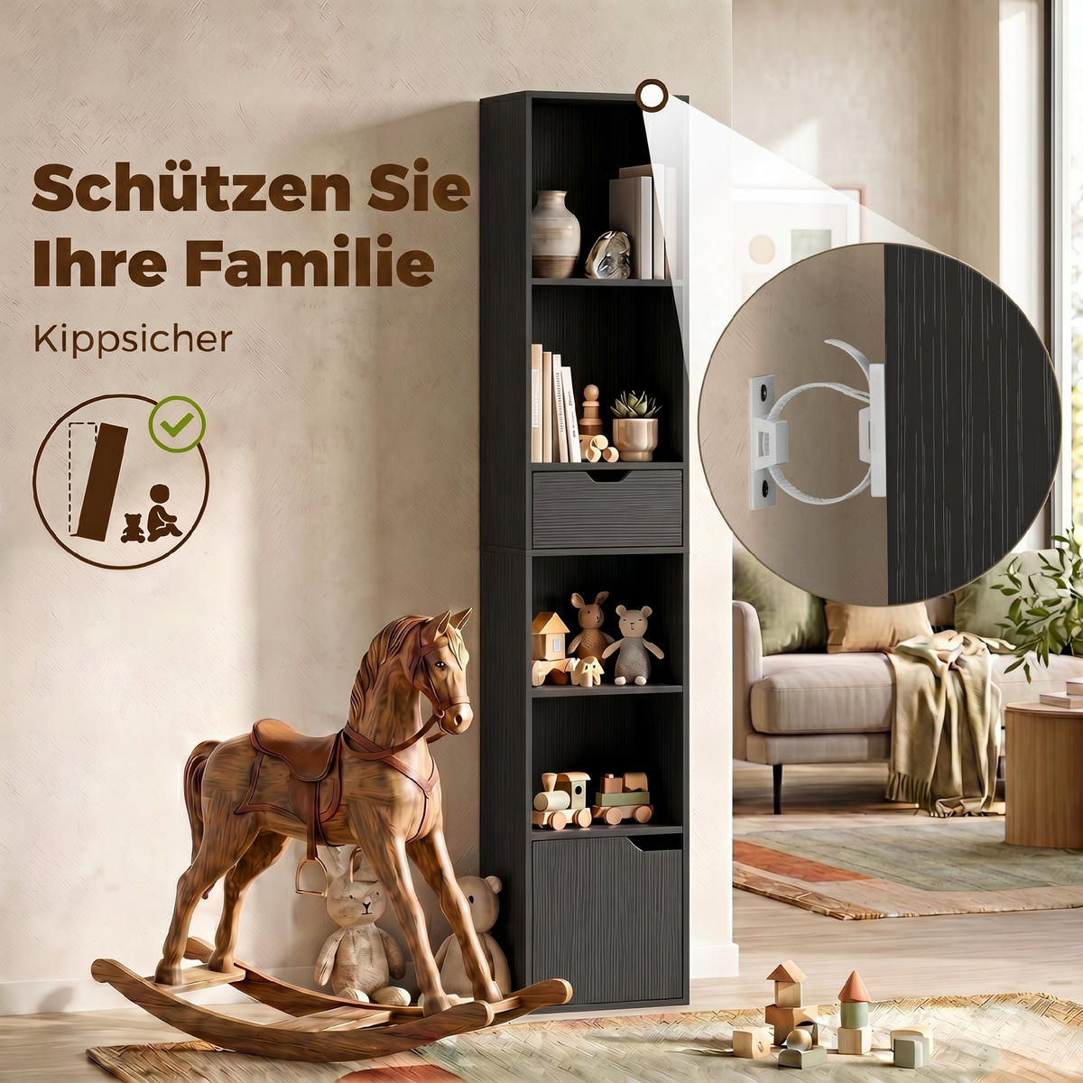 BÜCHERREGAL Spanplatte Schwarz - Schwarz, Holzwerkstoff (24/158/30cm) - HOMCOM