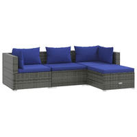 GARTEN-LOUNGE-SET 4-teilig Mit Kissen Poly Rattan Grau - Blau/Grau, Kunststoff/Textil - vidaXL