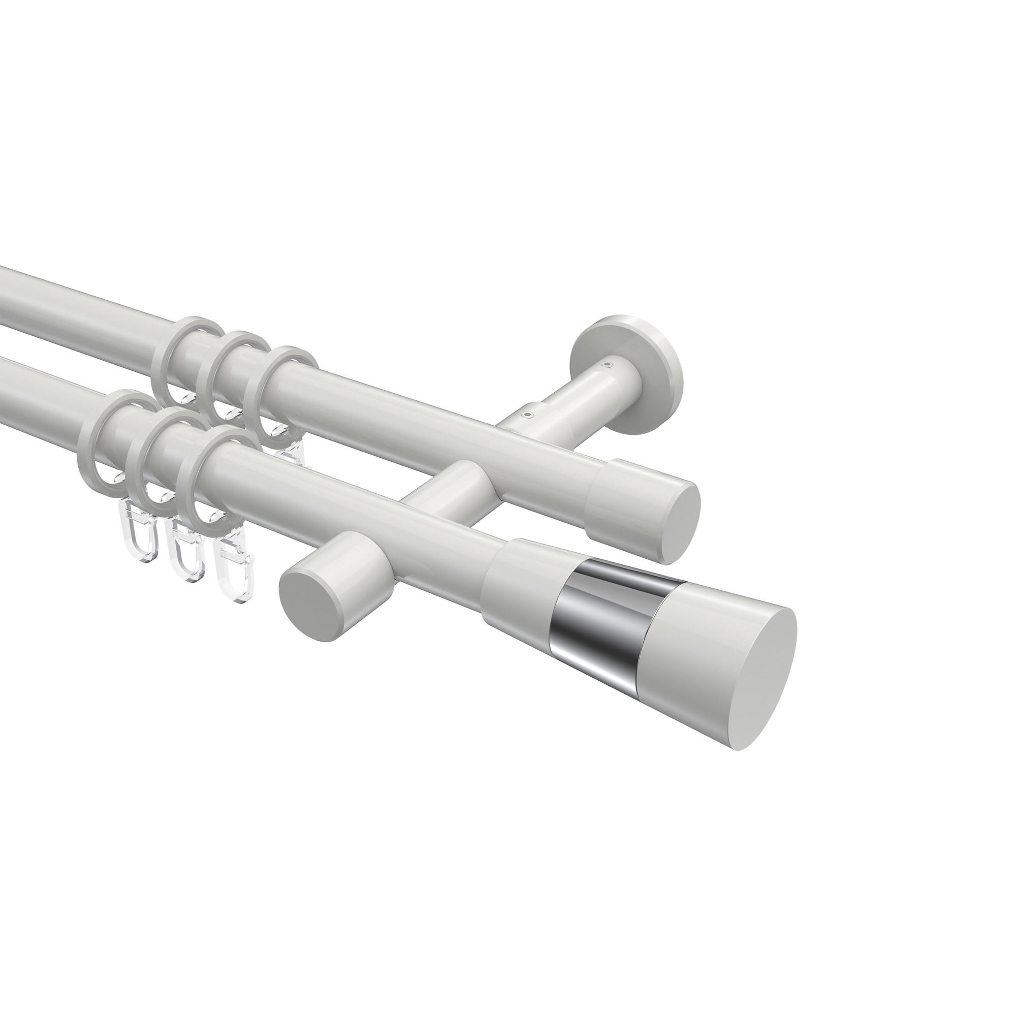 GARDINENSTANGEN-SET Prestige Tanara 140 cm, 2-läufig, 20 mm Ø Weiß - Chromfarben/Weiß, Metall (140cm) - INTERDECO