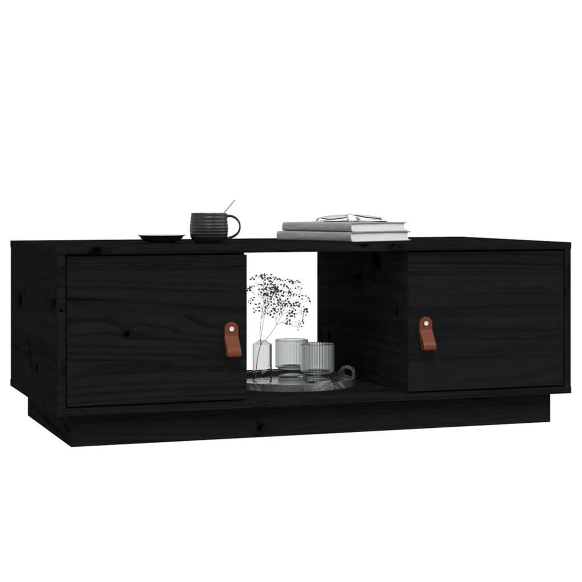 COUCHTISCH Schwarz 100x50x35 cm Massivholz Kiefer - Schwarz, Holz (100/50/35cm) - furnicato