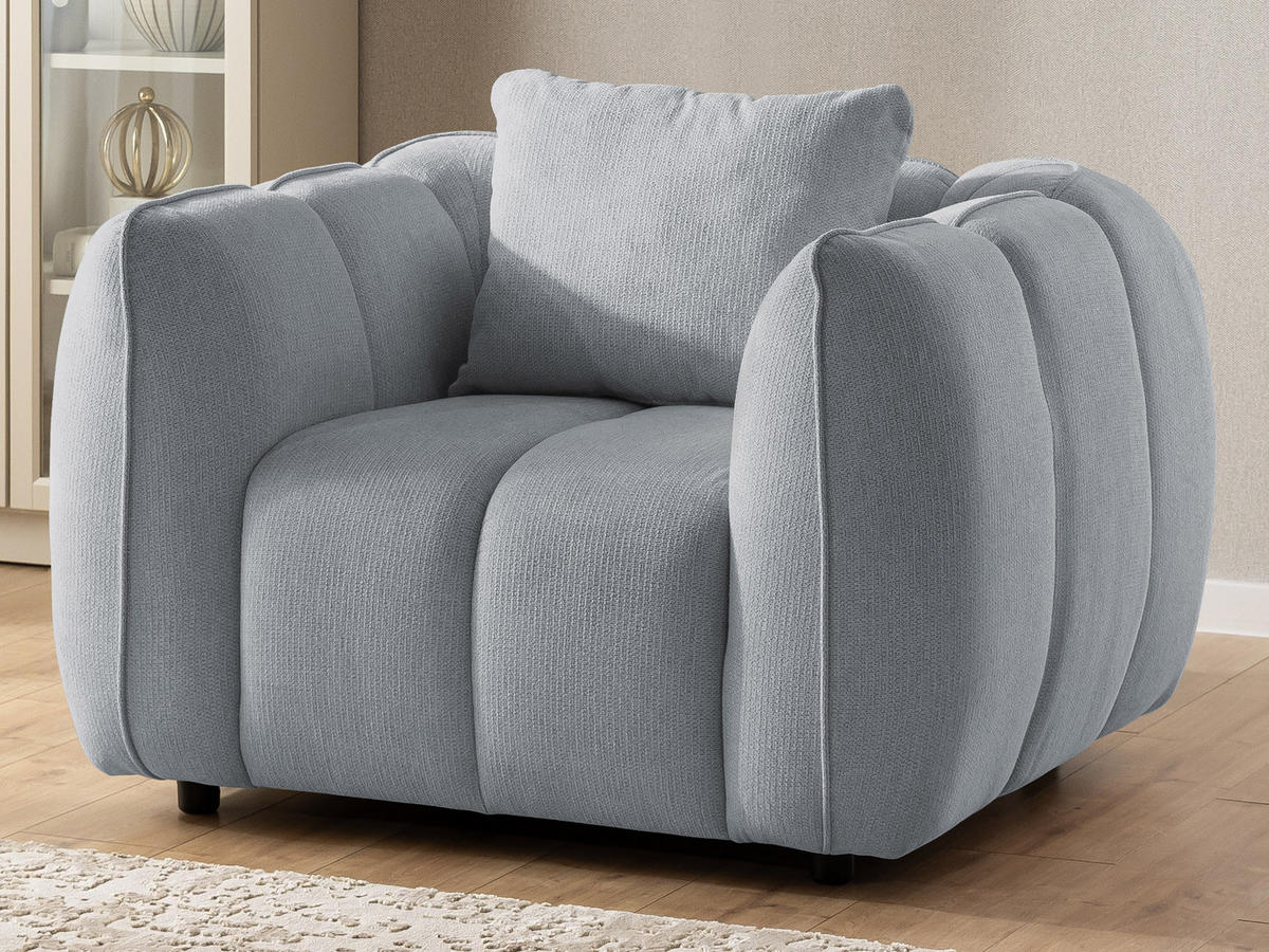 SITZGARNITUR 3+1 Nubira in tief gesteppter Bubble-Optik aus weichem Grau Strukturstoff im modernen Design - Schwarz/Grau, Holz/Kunststoff (228/69/89cm) - S-Style Möbel