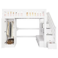 HOCHBETT 140/200 cm in Weiß aus Holz mit Treppe, Schreibtisch, LED und Stauraum - Weiß, Holz/Holzwerkstoff (140/200cm) - WISHDOR