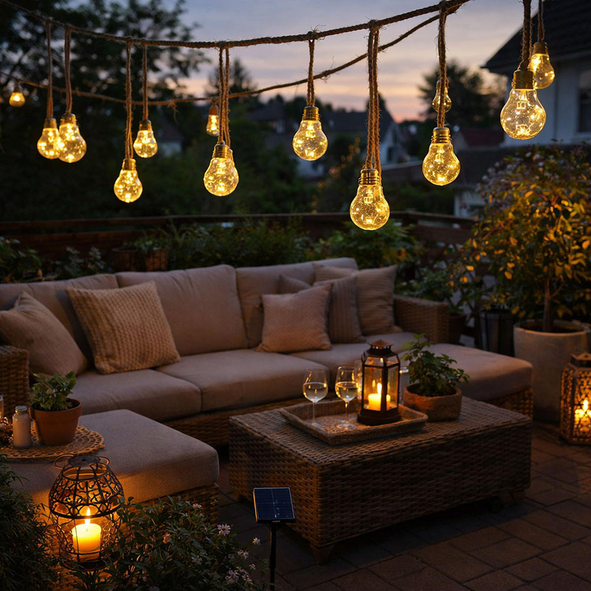 LED AUSSENLEUCHTE Solar Lichterkette Braun Hanfseil - Braun, Kunststoff (570/6/10.6cm) - Globo Lighting