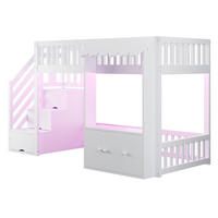 HOCHBETT 90/200 cm DE-01516, in Weiß, mit Stauraumschrank, Stauraumtreppe und LED-Lichtleiste - Weiß, Holz (90/200cm) - ComfortXL