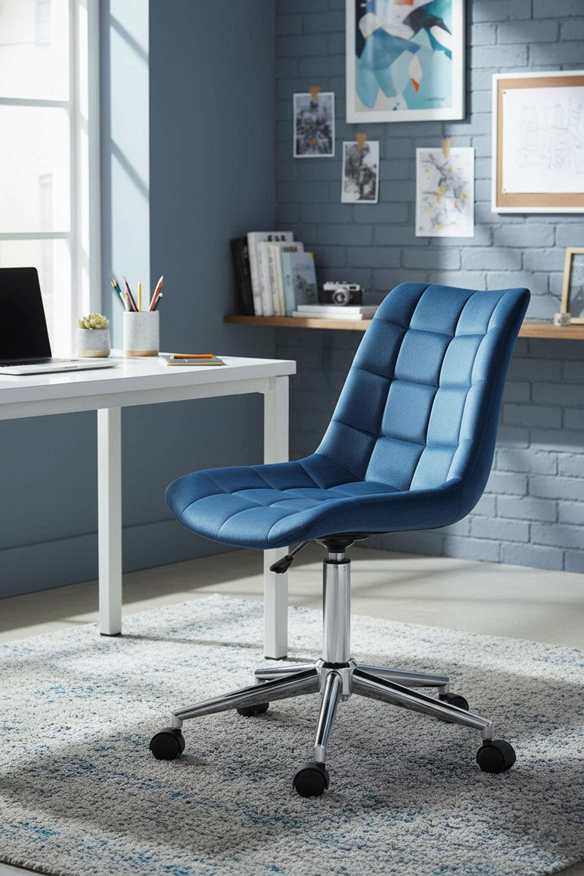 BÜROSTUHL Auronix Samt blau - Blau/Chromfarben, Metall (46/96/62cm) - TPFLiving