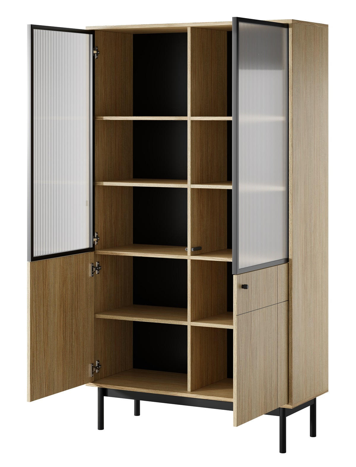 VITRINE Linea Eiche Nature WT104 Japandi Stil - Multicolor, Holzwerkstoff (103.4/184.6/39cm) - Sepro Meble