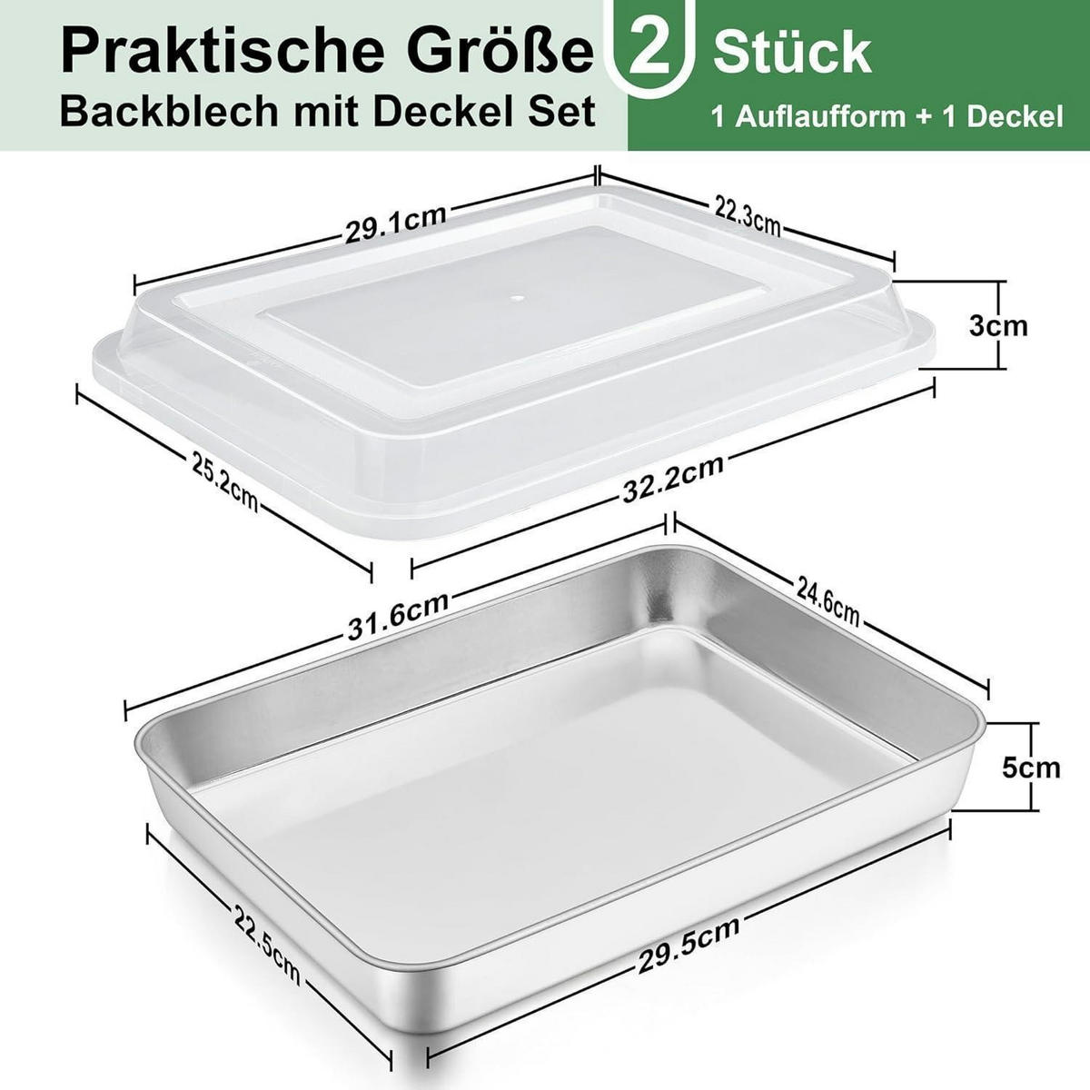 BACKBLECH mit Deckel 31,6 x 24,6 x 5 cm - Silberfarben, Metall (31.6/5/5cm)