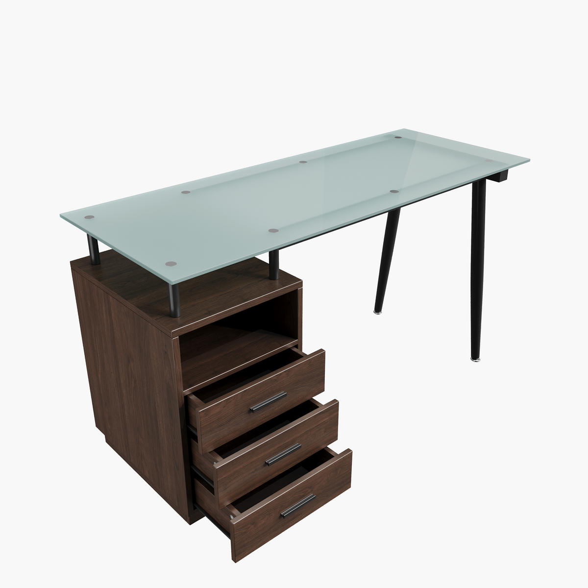 SCHREIBTISCH Braun 130/50/75 cm mit Glasplatte 3 Schubladen und offenem Fach - Braun, Metall (50/130/75cm) - PANGIVO