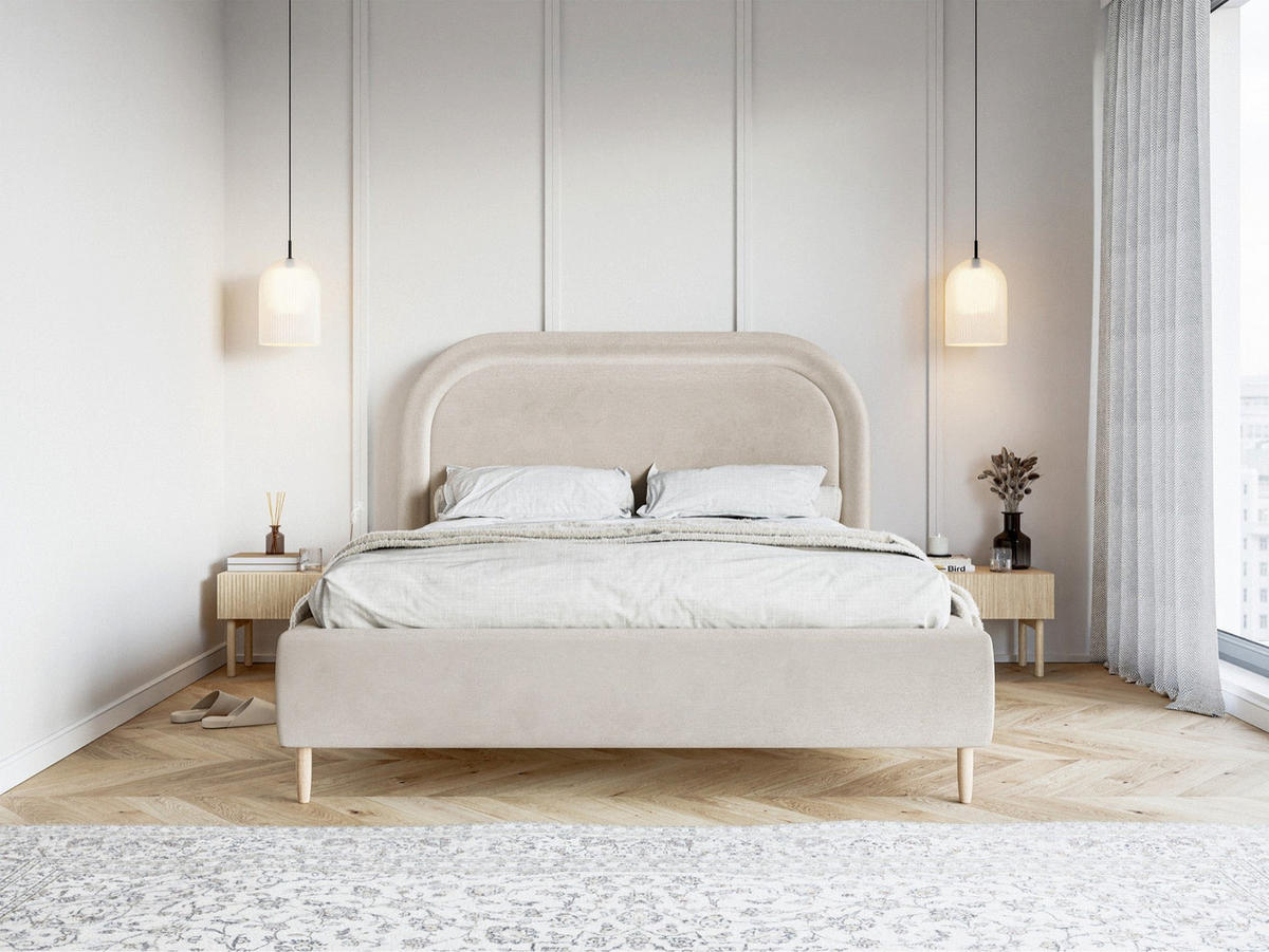 POLSTERBETT Loreo Greige Samt wasserfest 140x200cm - Taupe/Beige, Holz/Textil (140/200cm) - Selsey