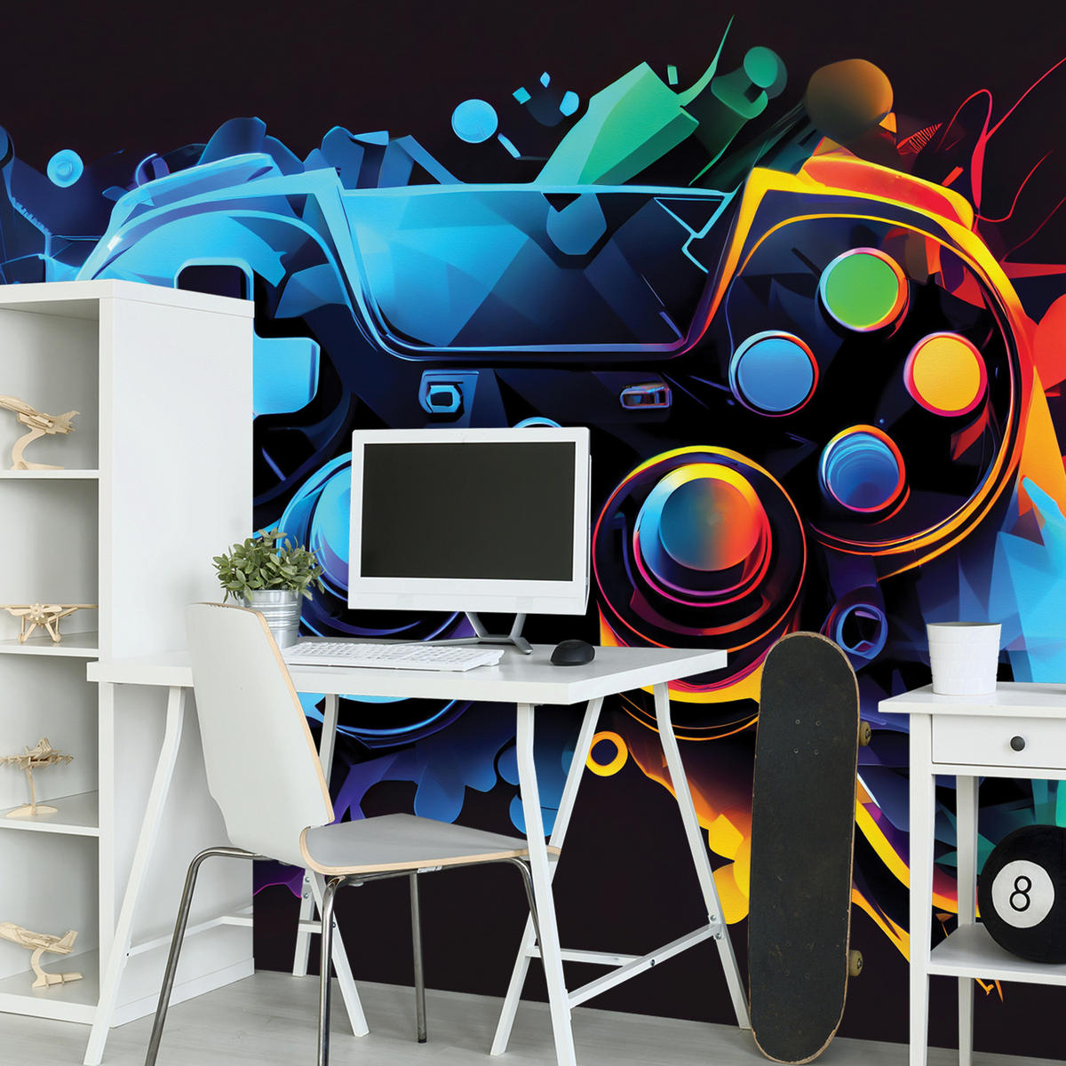 FOTOTAPETE Gamecontroller Abstraktion Moderne Muster 350x256 - Gelb/Rot, Papier (350/256cm) - Muralo