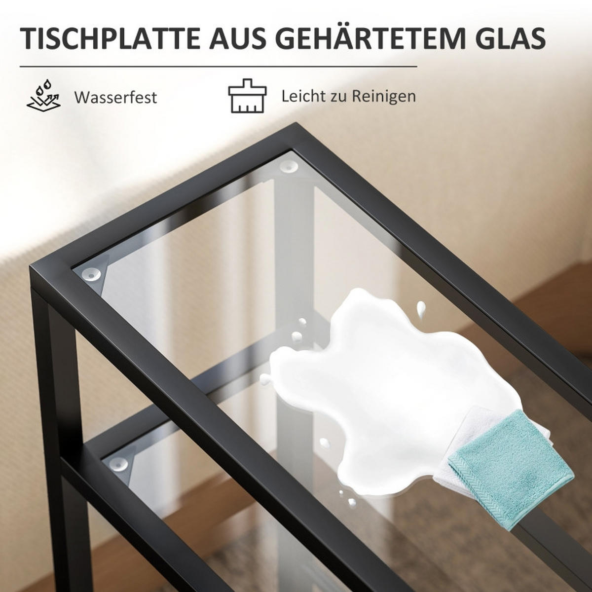 BEISTELLTISCH 40/18/62 cm schwarz aus Glas mit 3 Ablagen - Schwarz, Glas (40/18/62cm) - OKWISH