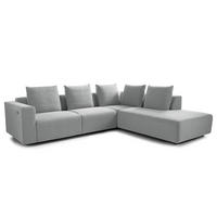 ECKSOFA mit Ottomane - Webstoff - Hellgrau/Schwarz, Kunststoff/Textil (283/237cm) - home24