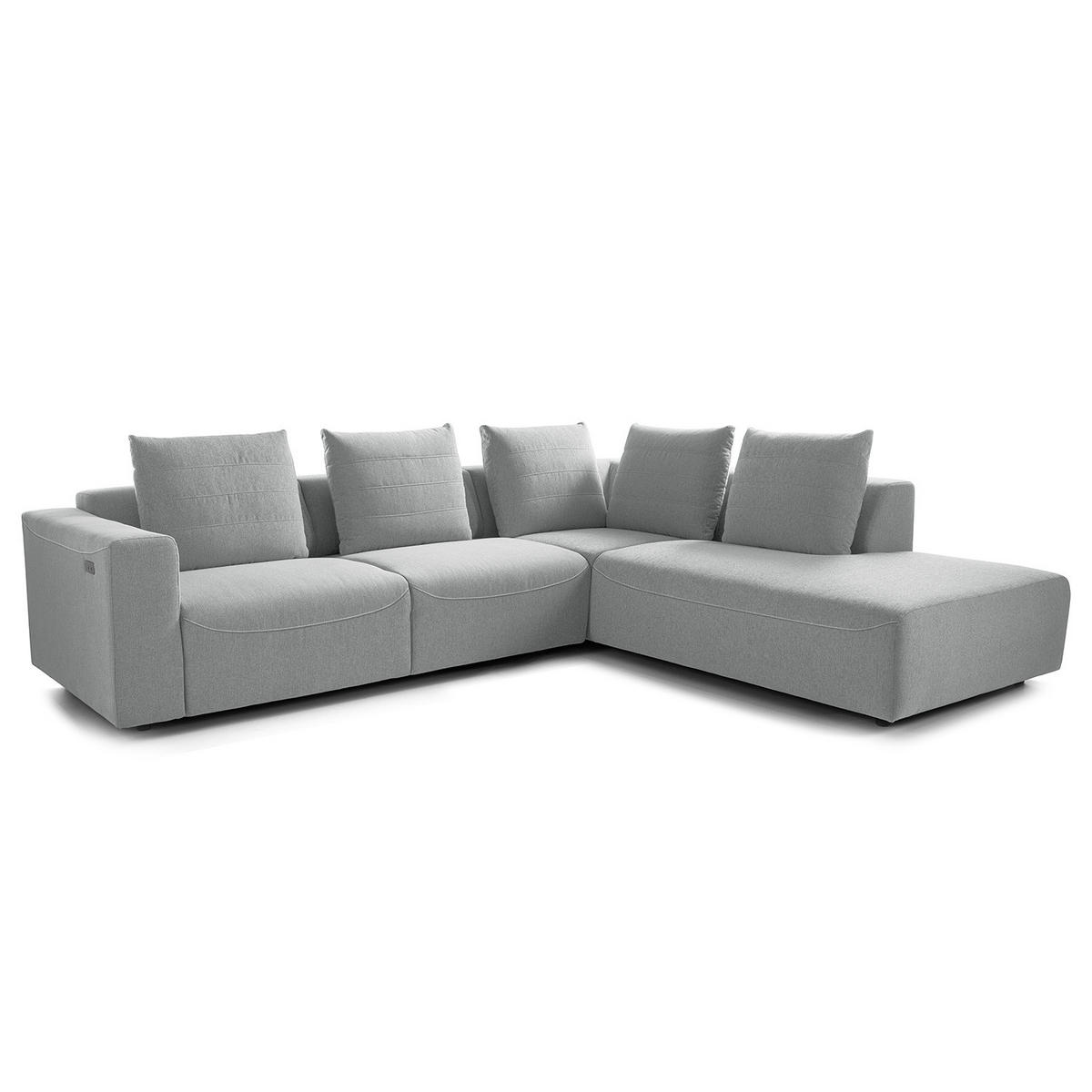 ECKSOFA mit Ottomane - Webstoff - Hellgrau/Schwarz, Kunststoff/Textil (283/237cm) - home24