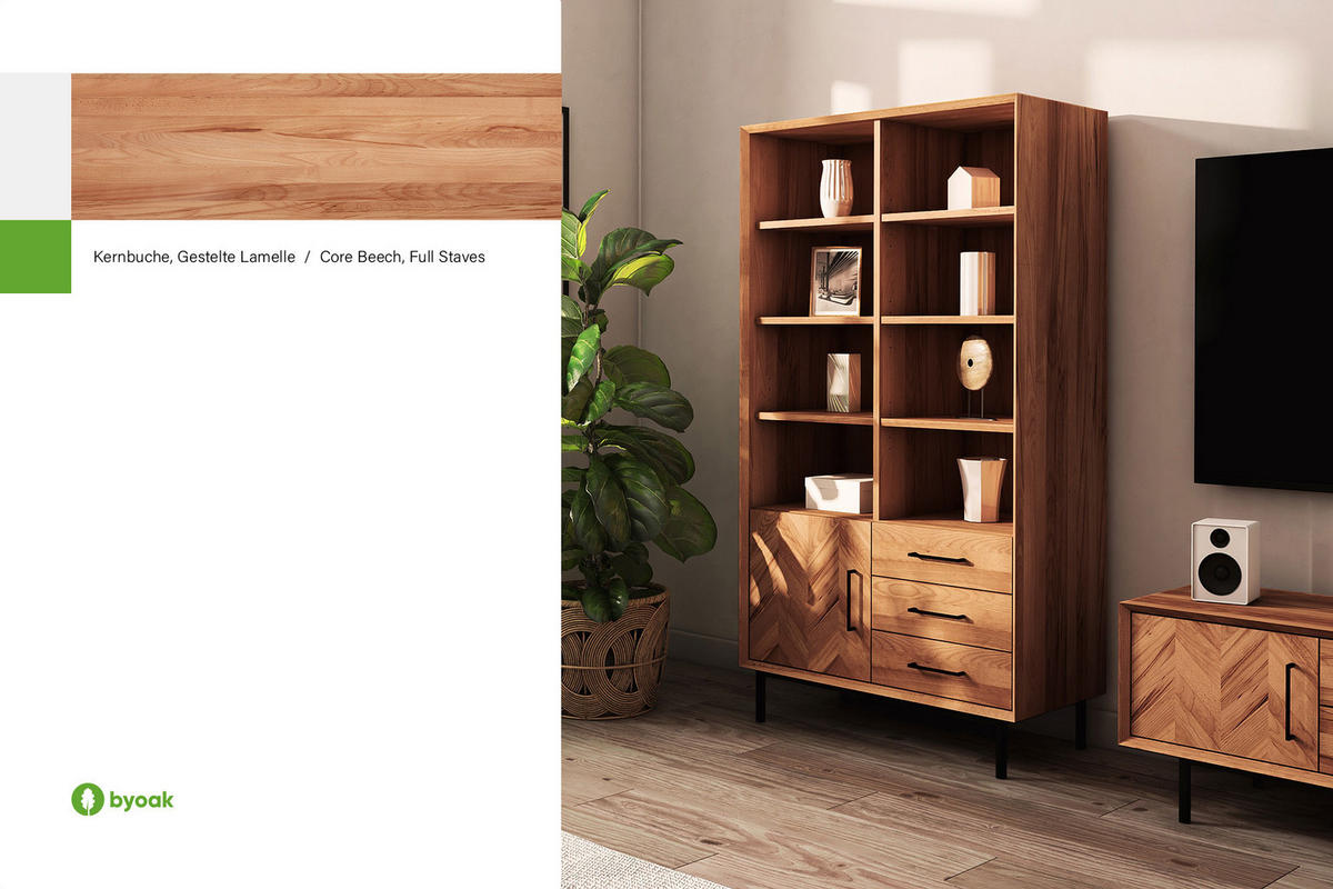 BÜCHERREGAL LEON 97x45 Kernbuche - Kernbuche, Holz (97/176/45cm) - byoak