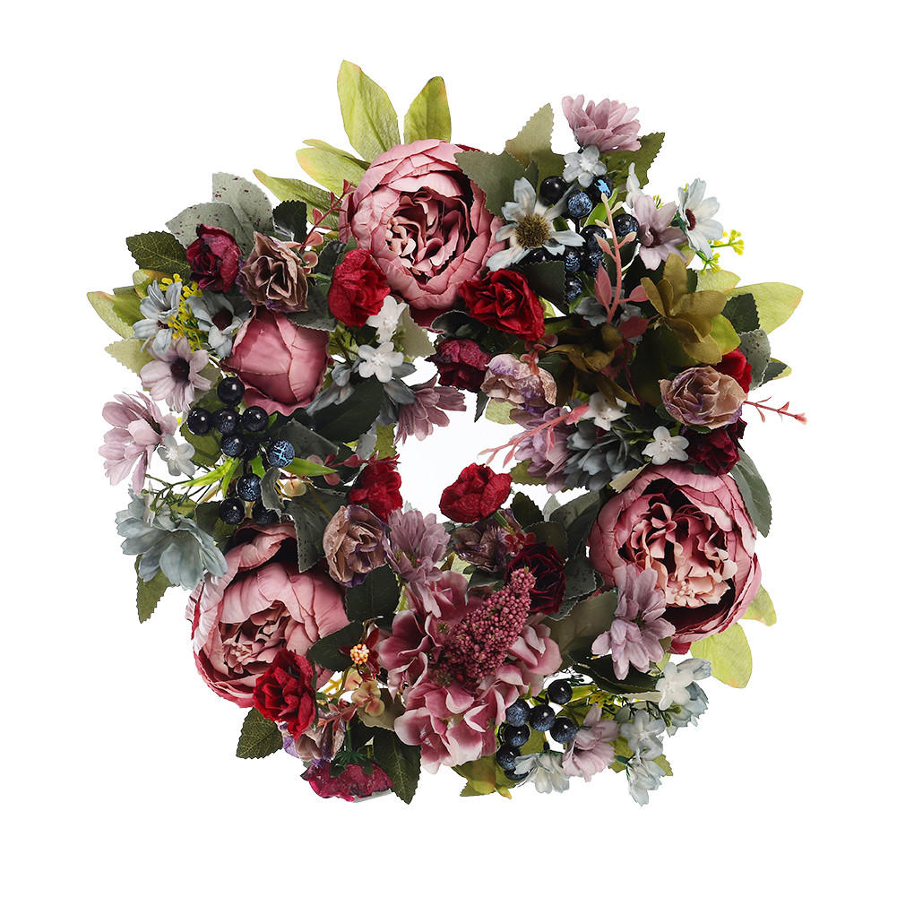 KUNSTBLUME Pfingstrosen 35cm Türkranz mit künstlichen für Hochzeit und Dekoration aus Stoff Hochwertige Verarbeitung - Rot, Kunststoff (20cm) - Livingandhome