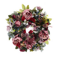 KUNSTBLUME Pfingstrosen 35cm Türkranz mit künstlichen für Hochzeit und Dekoration aus Stoff Hochwertige Verarbeitung - Rot, Kunststoff (20cm) - Livingandhome