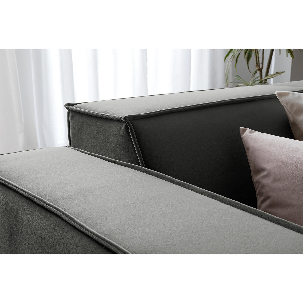 ECKSOFA mit Ottomane - Schwarz/Grau, Kunststoff/Textil (260/234cm) - home24