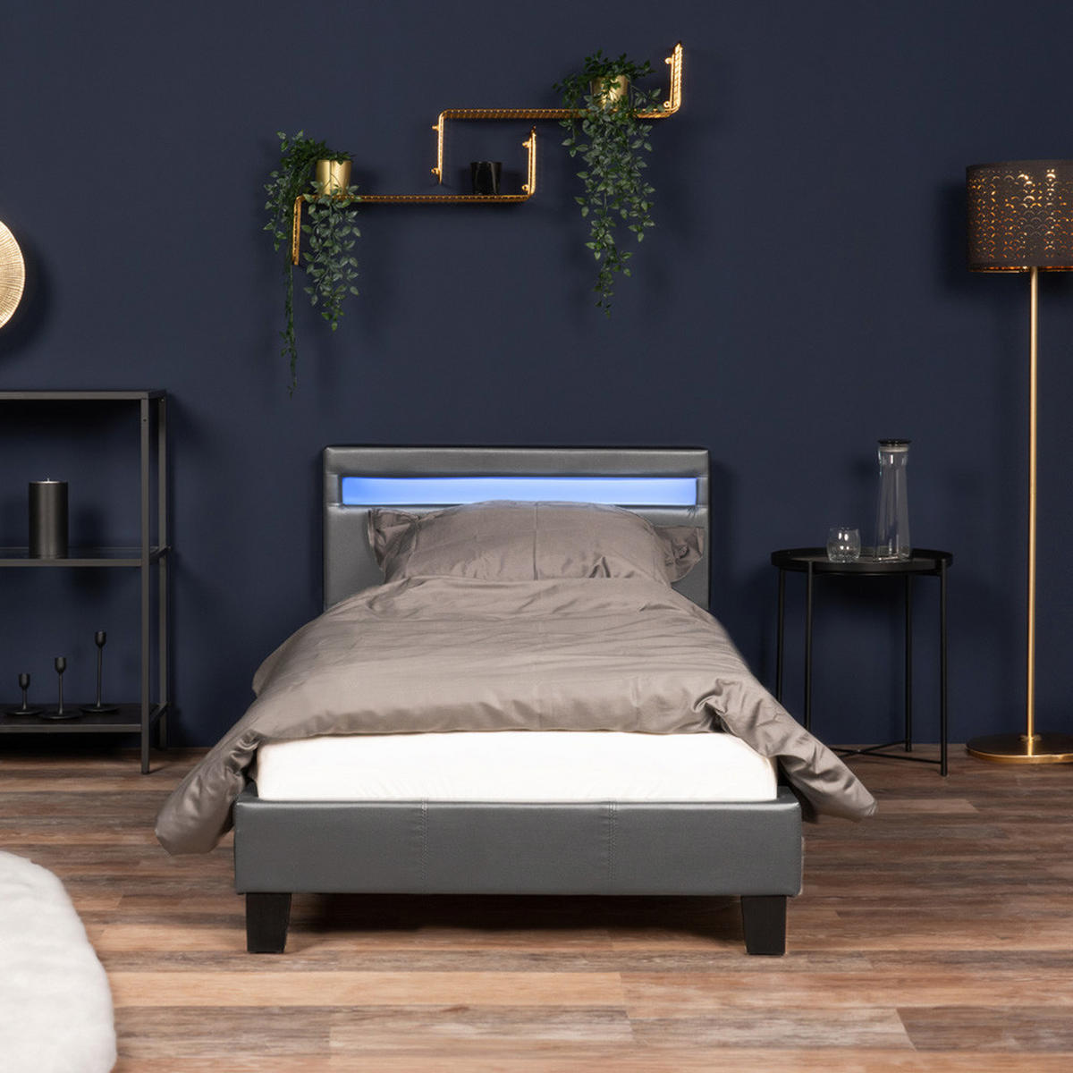 LED BETT ASTRO - Dunkelgrau, 90 x 200 cm - Dunkelgrau, Kunststoff - Home Deluxe