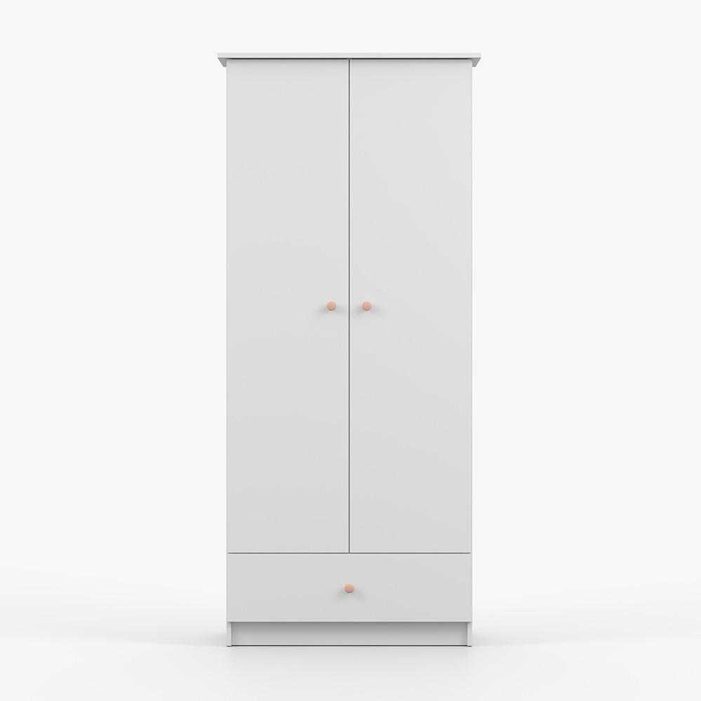 DREHTÜRENSCHRANK 85,5/193/53 cm 2-türig Olaf I Weiß + rosa Griffe - Weiß/Rosa, Holzwerkstoff/Metall (85.5/193/53cm) - imoebel24
