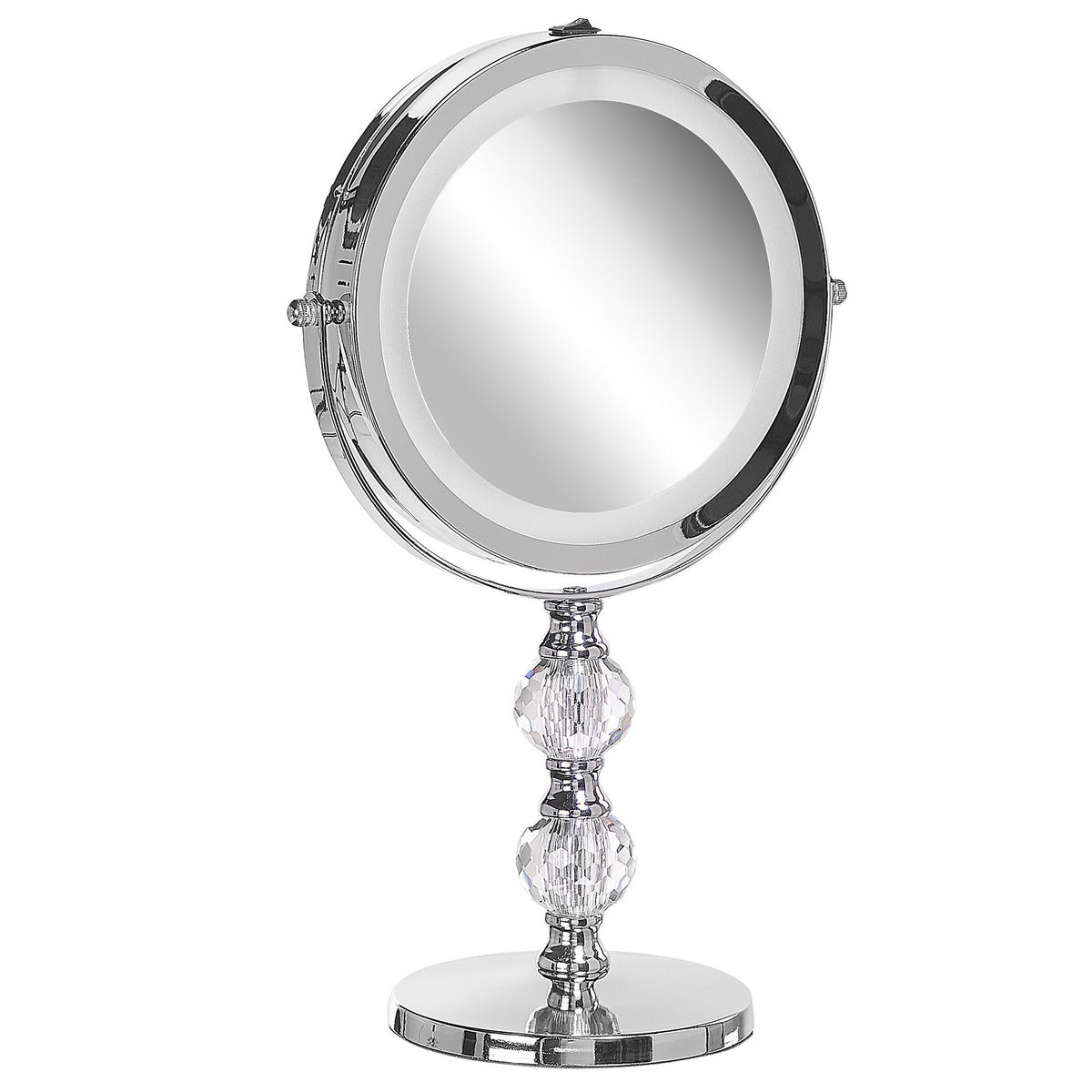 KOSMETIKSPIEGEL silber mit LED-Beleuchtung 18 cm Claira - Silberfarben, Glas (18/34/13cm) - Beliani