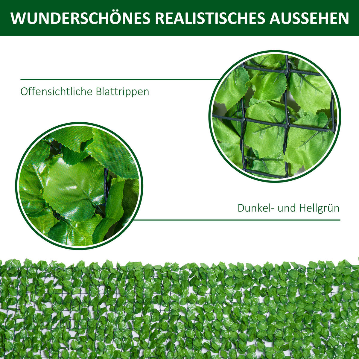 SICHTSCHUTZHECKE, Hellgrün, 300 x 100 cm - Grün, Kunststoff (100/100cm) - Outsunny
