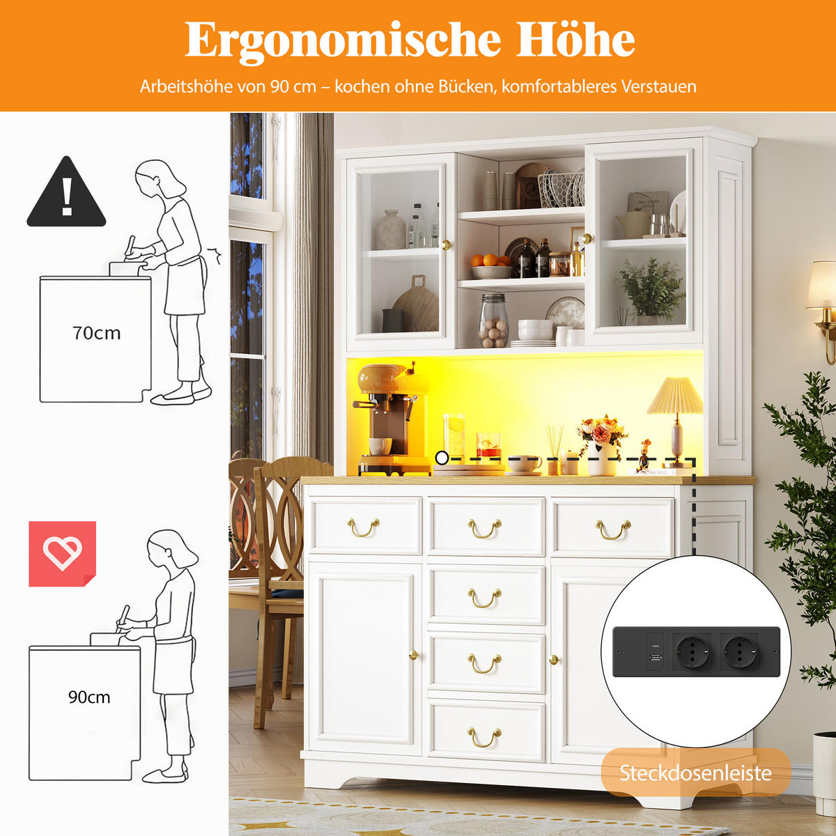 BUFFETSCHRANK 118/39,5/180 cm Weiß aus MDF mit LED - Weiß, Holzwerkstoff (118/180/40cm) - OKWISH