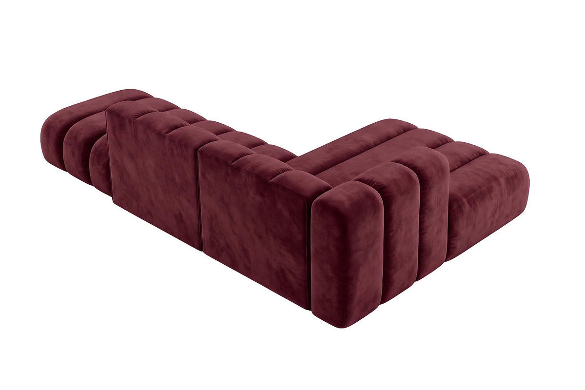 ECKSOFA Modulares In L-Form Mit Hocker, Velvet-Stoff Riviera, Rotwein, Rechts, GRAND Mini - Dunkelrot, Holz (295/179cm) - Kaiser Möbel