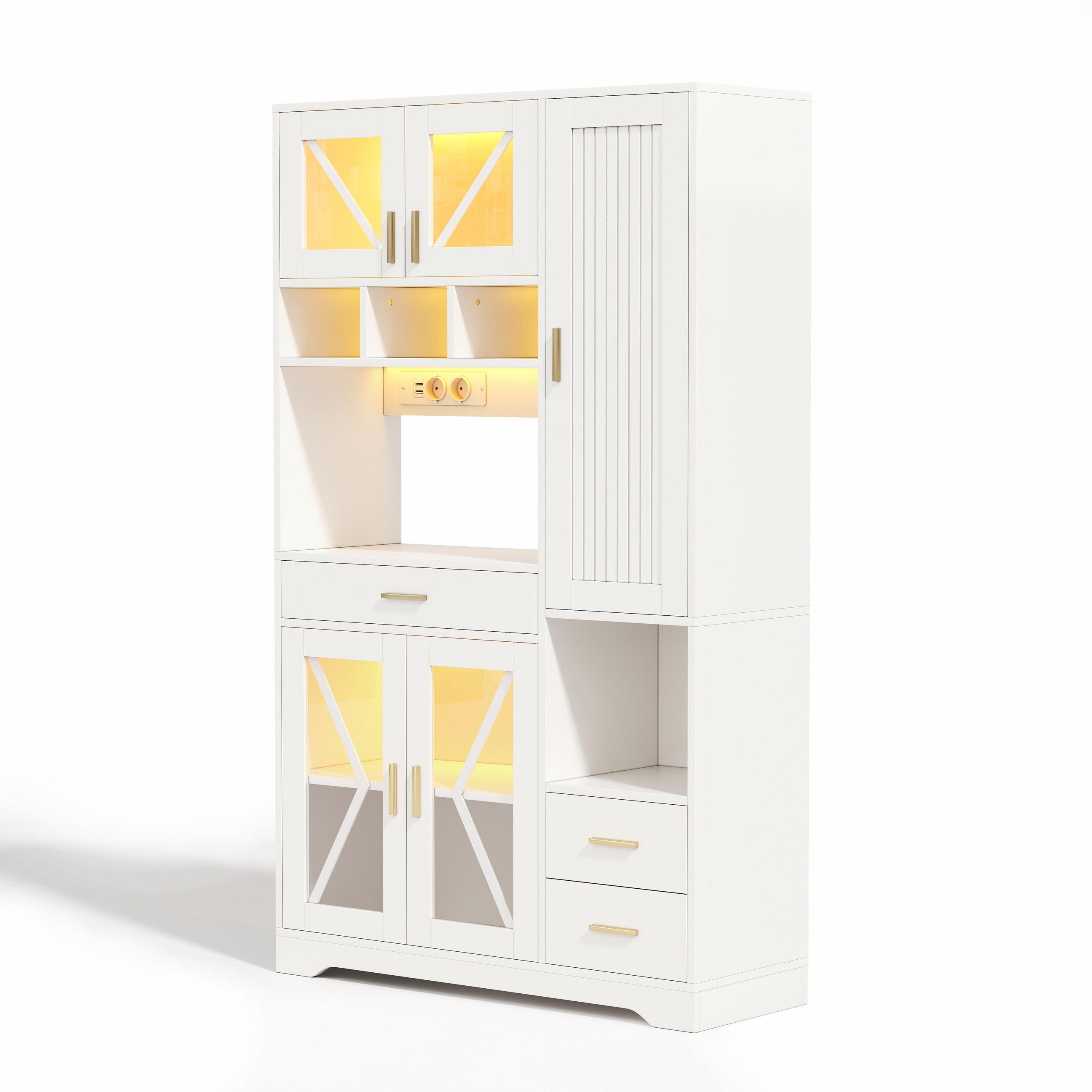 BUFFETSCHRANK aus MDF mit APP-gesteuerter Farbwechsel-LED und integrierter Steckdosenleiste 105 × 40 × 185 cm - Weiß, Holzwerkstoff (105/185/40cm) - Luhomfu