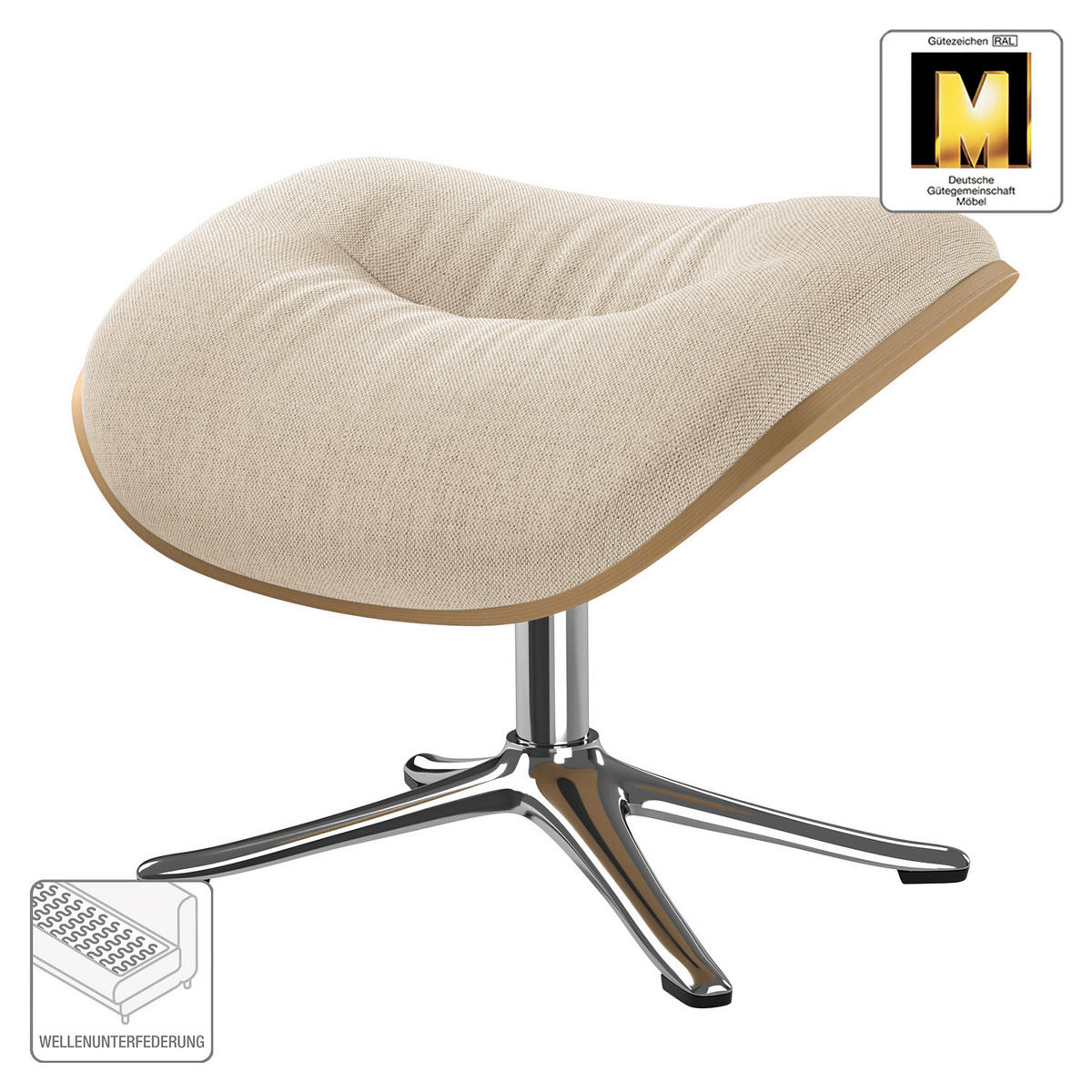 POLSTERHOCKER - Chromfarben/Beige, Textil/Metall (44/39/42cm) - home24