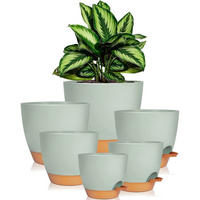 BLUMENTOPF 6er-Set mit Untersetzer Selbstbewässerung Grün 12.5-20.3 cm - Grün, Kunststoff (14/18/20cm)