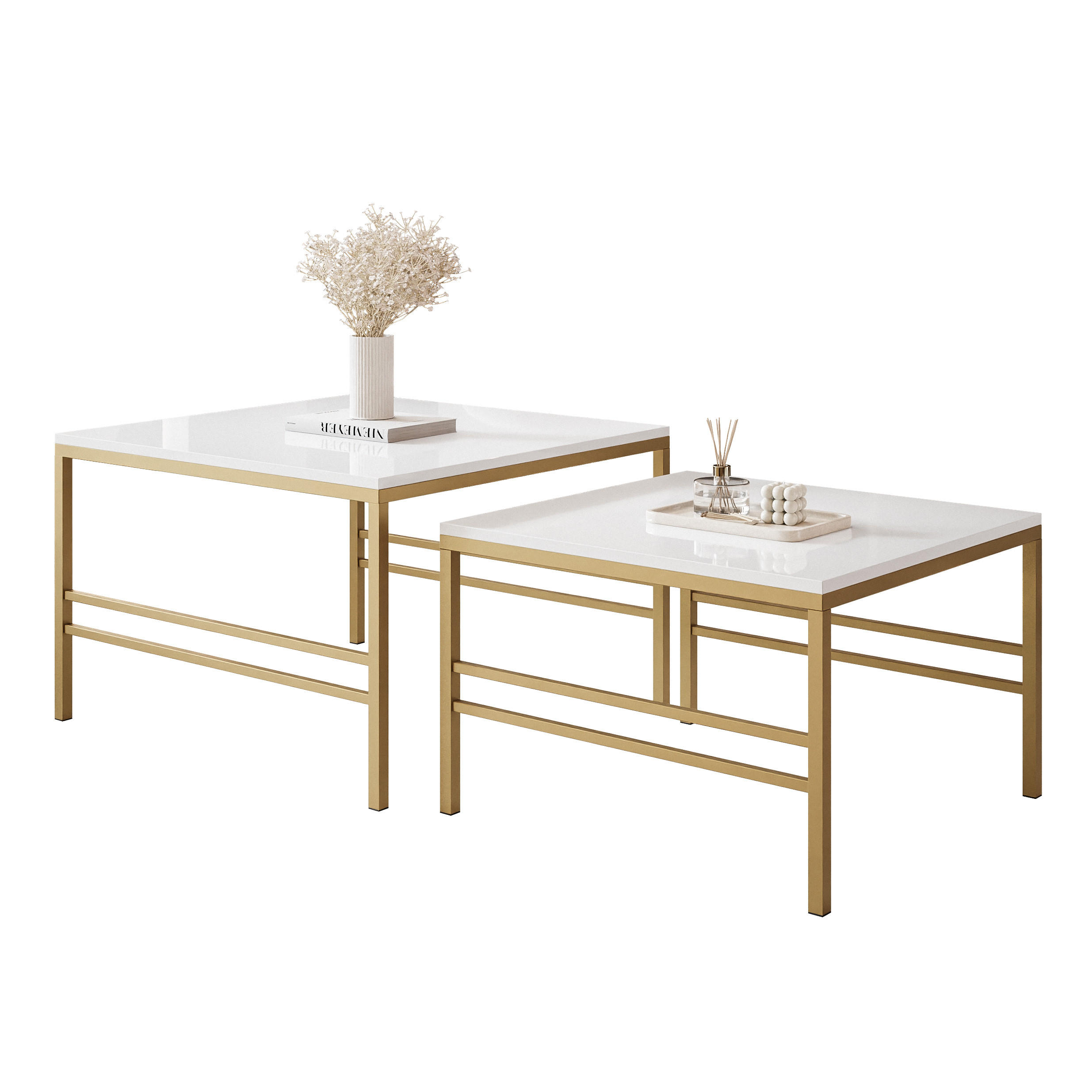 COUCHTISCH Weiße Glanz Gold Rahme - Goldfarben/Weiß, Holzwerkstoff (70/70/46cm) - Idohome