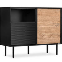 KOMMODE LOFTY Außenseiteneinlage, schwarz / Eiche natur - Eichefarben/Schwarz, Holzwerkstoff (102/83/41cm) - KONSIMO®